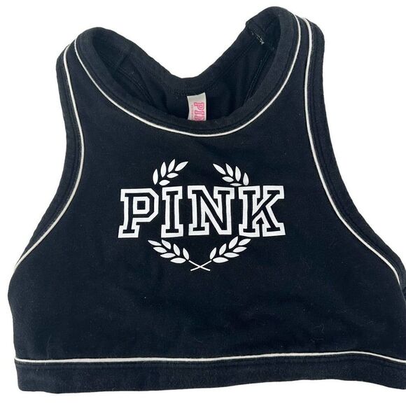 PINK Victorias Secret Crop Bralette Racerback Black Size S Unpadded Wireless Bra - Picture 3 of 6